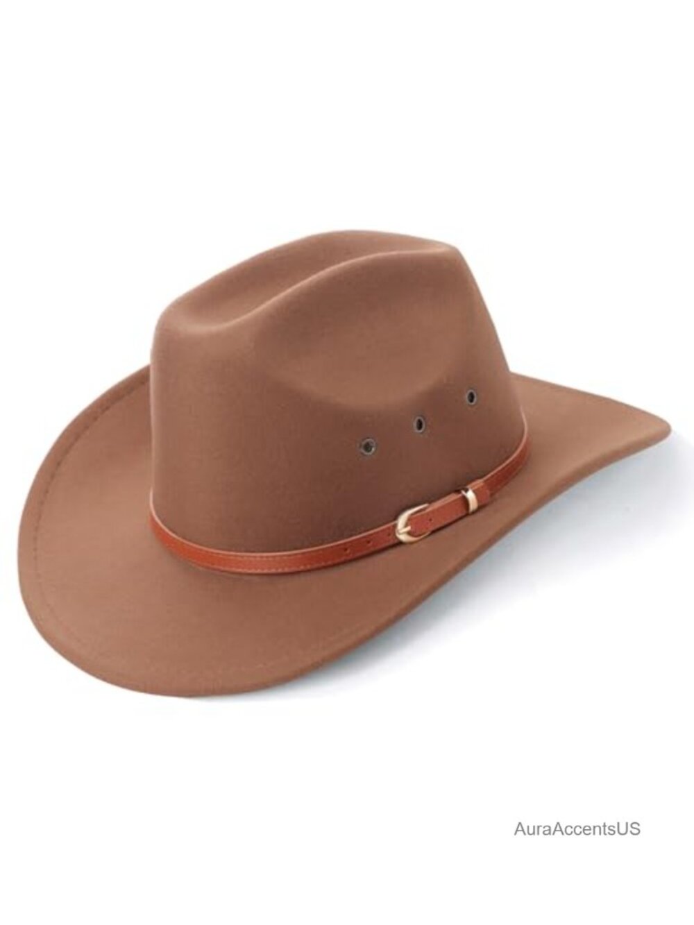 Wide Brim Felt Fedora Hat with Belt Buckle Retro Panama Cowboy Hat